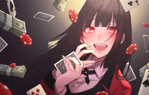 Kakegurui Yumeko Jabami With Cash And Cards Wallpaper