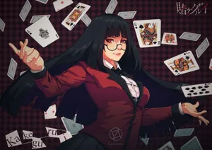Kakegurui Yumeko Jabami With Glasses And Cards Wallpaper