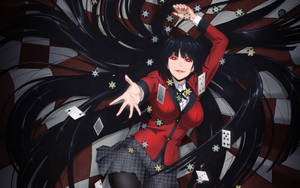 Kakegurui Yumeko With Falling Cards And Chips Wallpaper