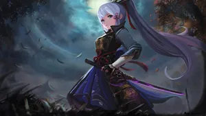 Kamisato Ayaka With Mistsplitter Weapon Wallpaper