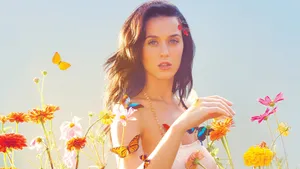 Katy Perry In Colorful Flower Field Wallpaper