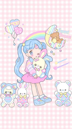 Kawaii Art For Pink Girl Iphone Wallpaper