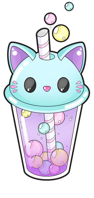 Kawaii Cat Bubble Tea Wallpaper