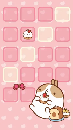 Kawaii Cute Girly Molang Grids Wallpaper