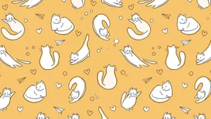 Kawaii Yellow Cute Cat Pattern Wallpaper