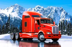 Kenworth Truck In Snowy Mountain Wallpaper