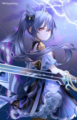 Keqing, The Warrior Wielding Electro Chaos Wallpaper