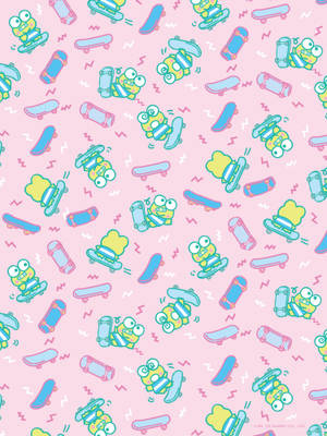 Keroppi Blue Skateboard Pattern Wallpaper