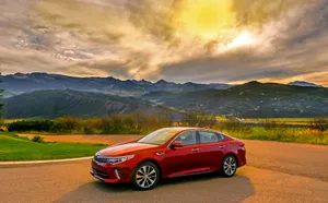 Kia, Optima, Red, Side View, Mountains Wallpaper