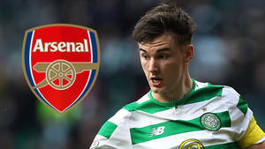 Kieran Tierney With Arsenal Logo Wallpaper