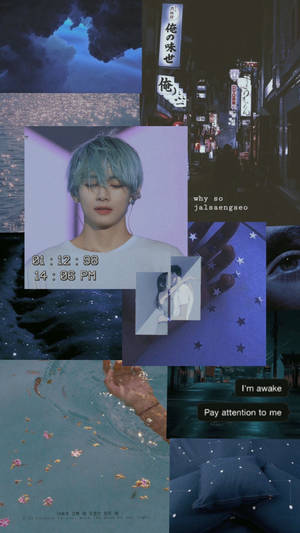 Kim Tae-hyung Aesthetic Dark Blue Wallpaper