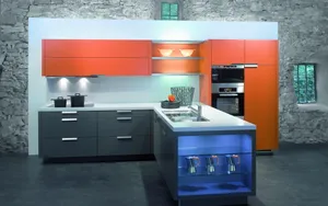 Kitchen Design With Orange Accents Wallpaper