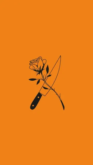 Knife And Rose Orange Aesthetic Phone Wallpaper