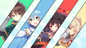 Konosuba Diagonal Photo Collage Wallpaper