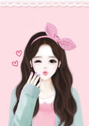 Korean Anime Girl In Green Cardigan Wallpaper