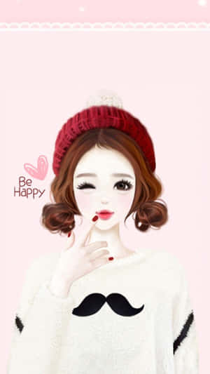 Korean Anime Girl In Red Beanie Wallpaper