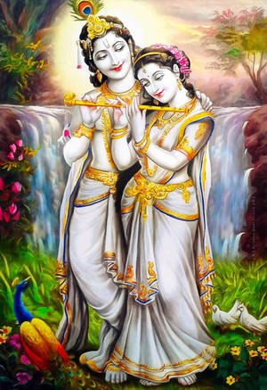 Krishna Ji And Radha In Forest Wallpaper