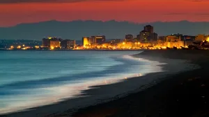 Kusadasi, Turkey, Beach, Night, Building, Light, Ocean Wallpaper