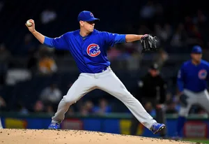 Kyle Hendricks In Pitching Stance Wallpaper