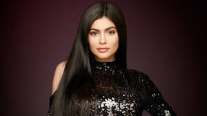 Kylie Jenner In Black Sequined Dress Wallpaper