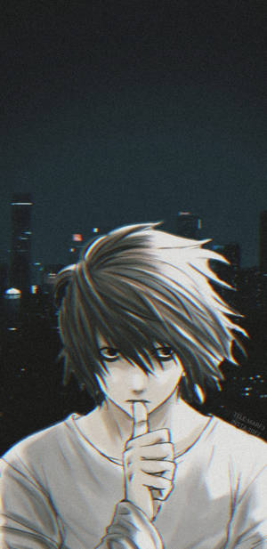 L Biting His Thumb Death Note Phone Wallpaper