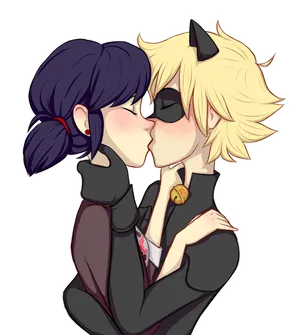 Ladybug And Cat Noir Kiss Dark Outfit Wallpaper