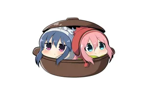 Laid Back Camp Cute Pot Art Wallpaper