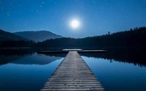 Lake View With Wooden Dock Wallpaper