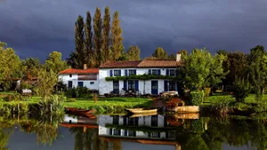 Lakeside House Green Outdoor Wallpaper