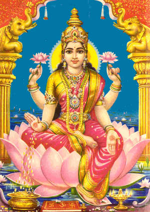 Lakshmi Devi With Elephant Arch Wallpaper