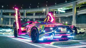 Lamborghini Aventador Scissor Doors Cool Neon Car Wallpaper