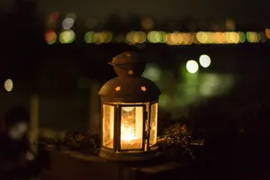 Lantern On Bokeh Christmas Lights Wallpaper