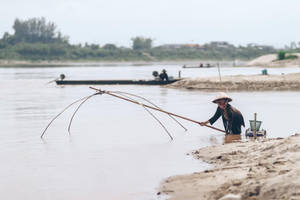 Laos Vientiane Fisherman Wallpaper