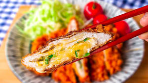 Layered Pork Tonkatsu On Chopsticks Wallpaper