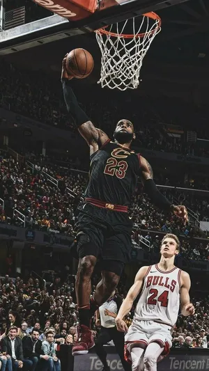 Lebron James Cavs Jersey 23 Nba Game Slam Dunk Wallpaper