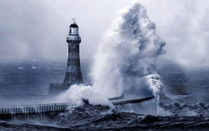 Lighthouse Big Wave Wallpaper