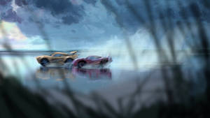 Lightning Mcqueen And Cruz Ramirez In Action - Cars 3 Wallpaper