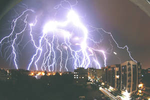Lightning Storm City Night Sky Wallpaper