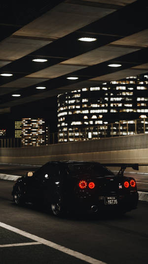 Lights And A Black Nissan Gt R 4k Wallpaper