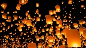 Lights Yellow Sky Lantern Yellow Wallpaper