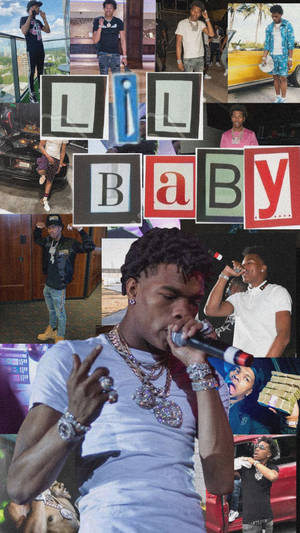 Lil Baby Collage Cutout Name Wallpaper