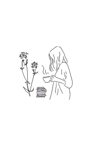 Line Art Coffee And Flowers Wallpaper