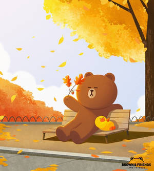 Line Friends Brown And Sally In Autumn Wallpaper