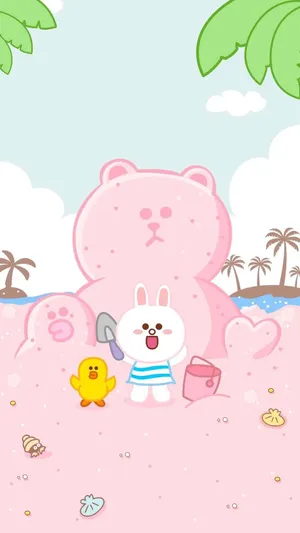 Line Friends Cony And Sally Pink Sand Wallpaper