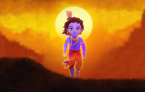 Little Krishna Hd Walking With Sun Wallpaper