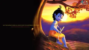 Little Krishna In Sunset Wallpaper