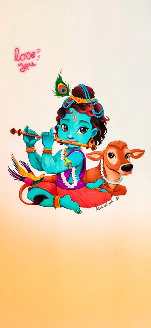Little Krishna Musical Flute Wallpaper