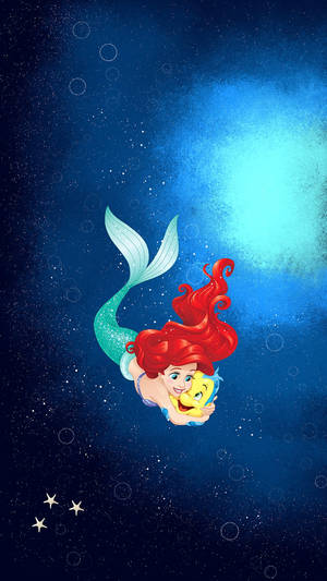 Little Mermaid In A Blue Ocean Disney Iphone Wallpaper