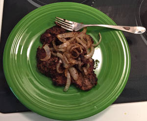 Liver Dinner With Onions On A Green Plate Wallpaper