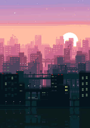 Lo Fi Pixel Art City Wallpaper